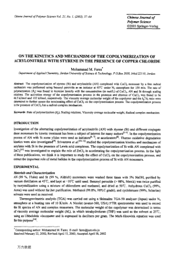 ON THE KINETICS AND MECHANISM OF THE COPOLYMERIZATION OF ACRYLONITRILE WITH STYRENE IN THE PRESENCE 