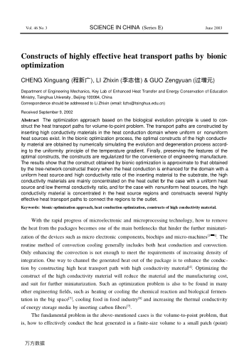 Constructs of highly effective heat transport paths by bionic optimization