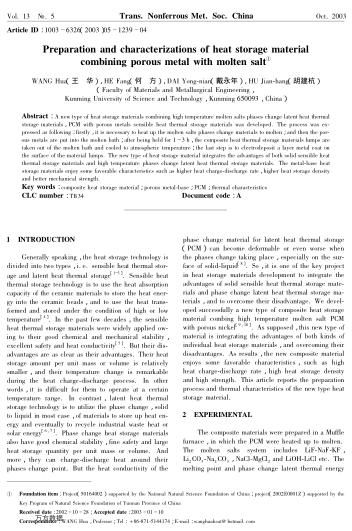 Preparation and characterizations of heat storage material combining porous metal with molten salt