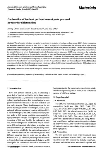 Carbonation of low heat portland cement paste procured in water for different time