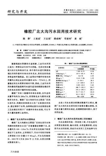 橡膠廠北大溝污水回用技術研究