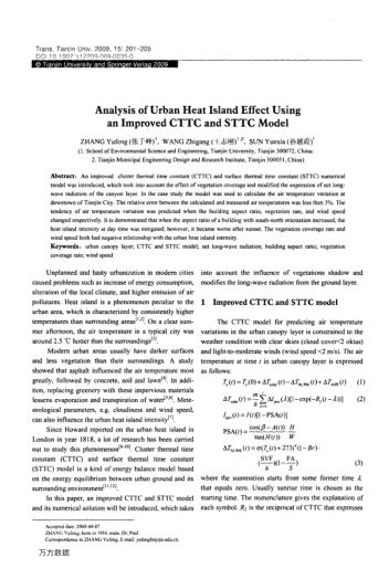 Analysis of Urban Heat Island Effect Using an Improved CTTC and STTC Model