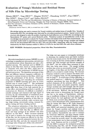 Evaluation of Young's Modulus and Residual Stress of NiFe Film by Microbridge Testing