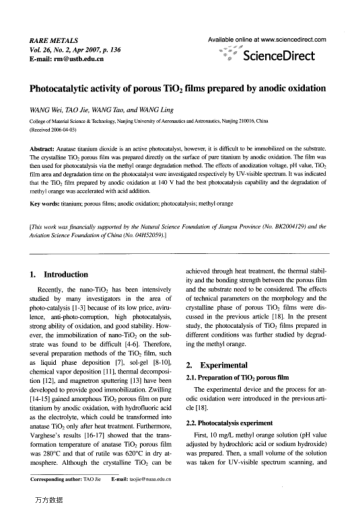 Photocatalytic activity of porous TiO2 films prepared by anodic oxidation