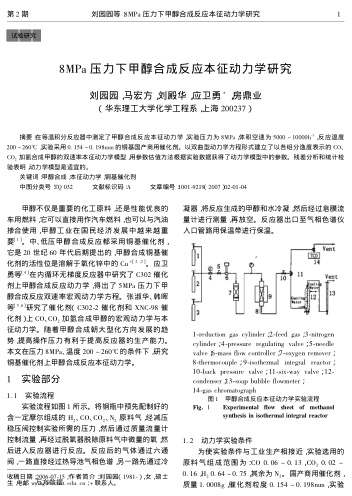 8MPa壓力下甲醇合成反應(yīng)本征動力學(xué)研究