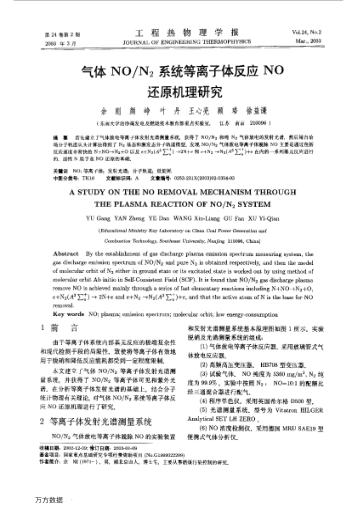 氣體NO/N2系統(tǒng)等離子體反應NO還原機理研究