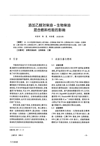 添加乙醇對柴油-生物柴油混合燃料性能的影響