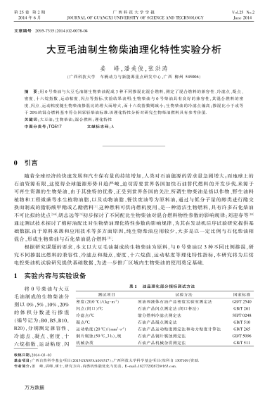 大豆毛油制生物柴油理化特性實驗分析