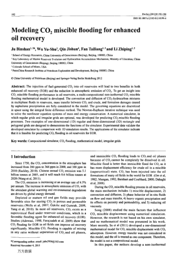 Modeling CO2 miscible flooding for enhanced oil recovery