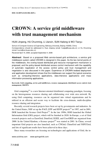 CROWN: A service grid middleware with trust management mechanism