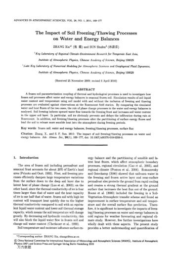 The Impact of Soil Freezing/Thawing Processes on Water and Energy Balances
