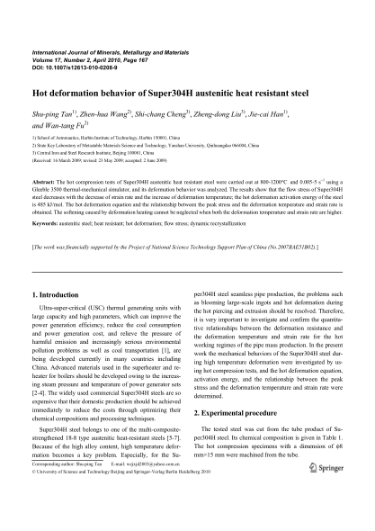 Hot deformation behavior of Super304H austenitic heat resistant steel