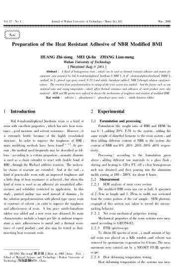 Preparation of the Heat Resistant Adhesive of NBR Modified BMI