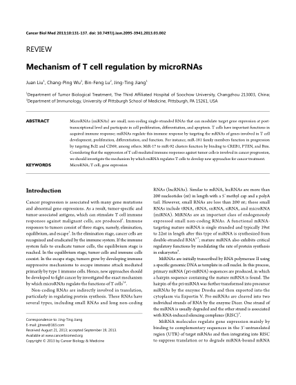 Mechanism of T cell regulation by microRNAs