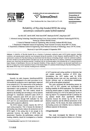 Reliability of flip-chip bonded RFID die using anisotropic conductive paste hybrid material