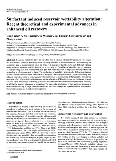Surfactant induced reservoir wettability alteration:Recent theoretical and experimental advances in 