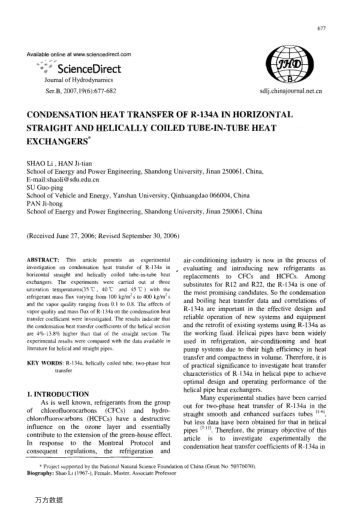 CONDENSATION HEAT TRANSFER OF R-134A IN HORIZONTAL STRAIGHT AND HELICALLY COILED TUBE-IN-TUBE HEAT E