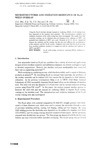 MICROSTRUCTURES AND OXIDATION RESISTANCE OF Fe3Al WELD OVERLAY