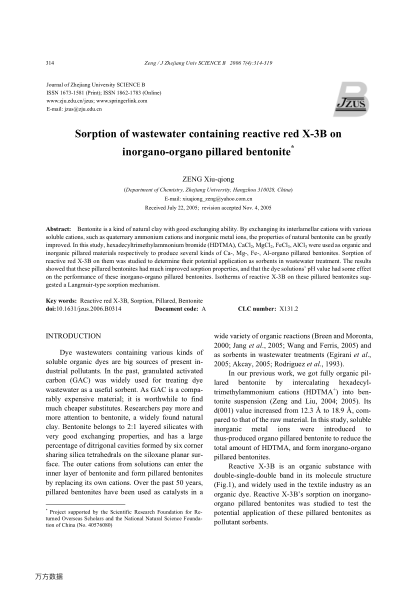 Sorption of wastewater containing reactive red X-3B on inorgano-organo pillared bentonite