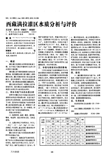 西藏滿(mǎn)拉灌區(qū)水質(zhì)分析與評(píng)價(jià)