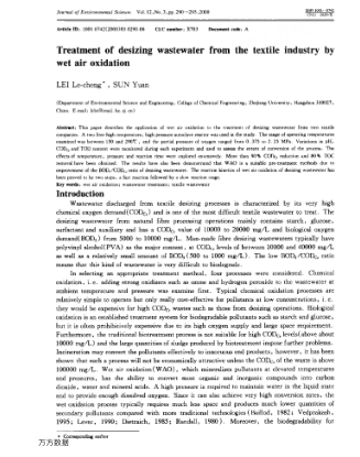 Treatment of desizing wastewater from the textile industry by wet air oxidation