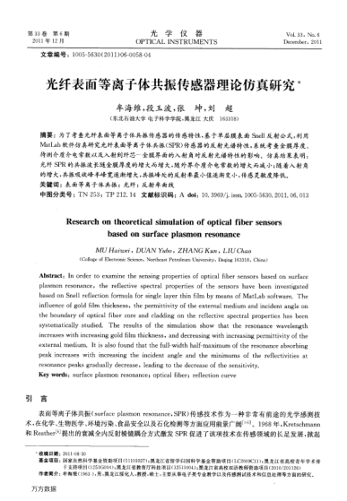 光纖表面等離子體共振傳感器理論仿真研究