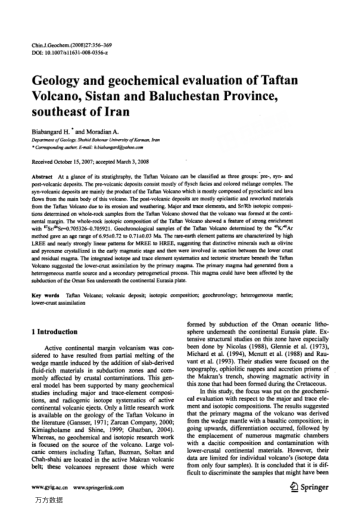 Geology and geochemical evaluation of Taftan Volcano, Sistan and Baluchestan Province, southeast of 