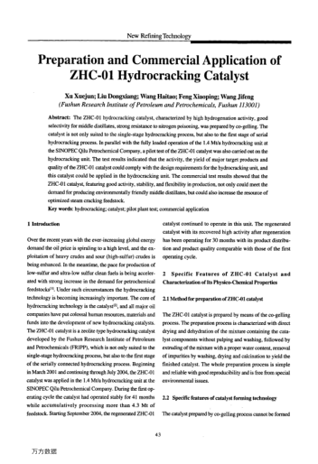 Preparation and Commercial Application of ZHC-01 Hydrocracking Catalyst