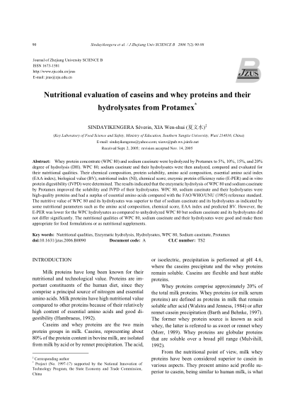 Nutritional evaluation of caseins and whey proteins and their hydrolysates from Protamex