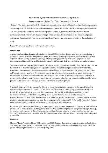 Intein-mediated purification system: mechanism and applications