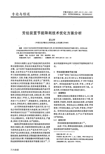 芳烴裝置節(jié)能降耗技術(shù)優(yōu)化方案分析