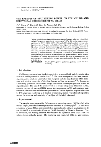 THE EFFECTS OF SPUTTERING POWER ON STRUCTURE AND ELECTRICAL PROPERTIES OF Cu FILMS
