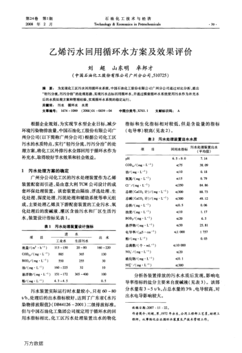乙烯污水回用循環(huán)水方案及效果評價
