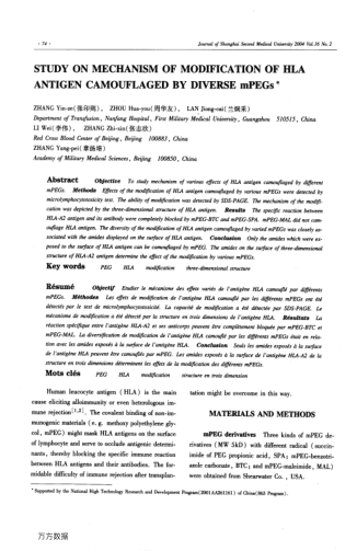 STUDY ON MECHANISM OF MODIFICATION OF HLA ANTIGEN CAMOUFLAGED BY DIVERSE mPEGs