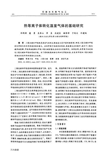 熱等離子體轉(zhuǎn)化溫室氣體的基礎(chǔ)研究