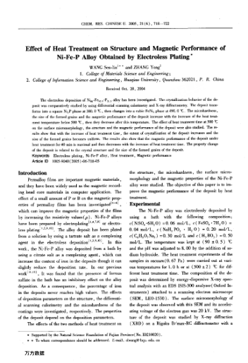 Effect of Heat Treatment on Structure and Magnetic Performance of Ni-Fe-P Alloy Obtained by Electrol