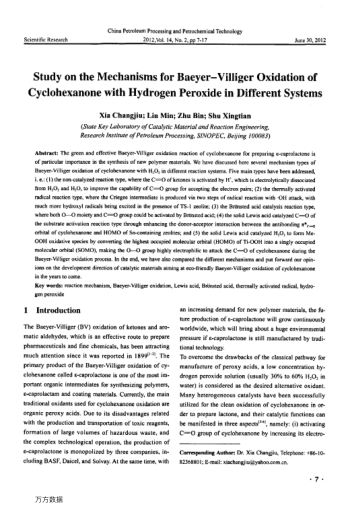Study on the Mechanisms for Baeyer-Villiger Oxidation of Cyclohexanone with Hydrogen Peroxide in Dif