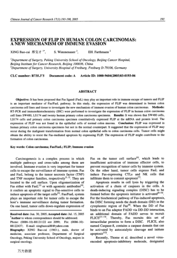 EXPRESSION OF FLIP IN HUMAN COLON CARCINOMAS:A NEW MECHANISM OF IMMUNE EVASION