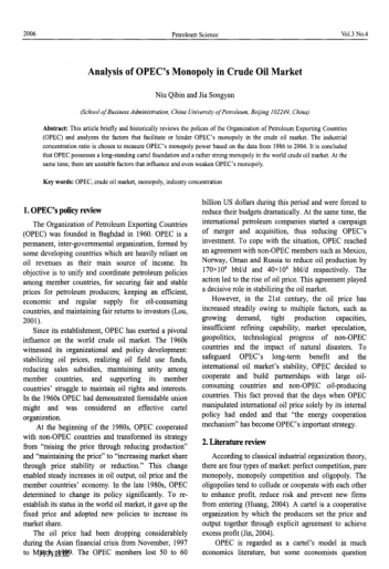 Analysis of OPEC's Monopoly in Crude Oil Market