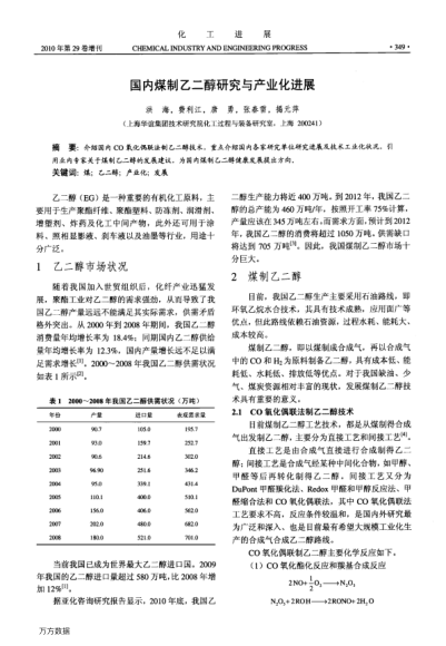 國內(nèi)煤制乙二醇研究與產(chǎn)業(yè)化進(jìn)展