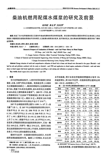 柴油機(jī)燃用配煤水煤漿的研究及前景