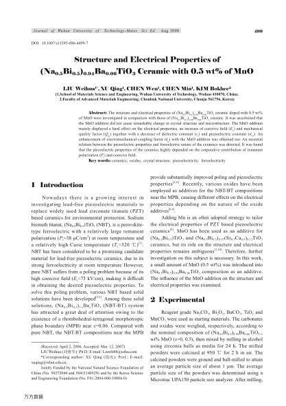 Struchre and Electrical Properties of (Na0.5Bi0.5)0.94Ba0.06TiO3 Ceramic with 0.5 wt% of MnO