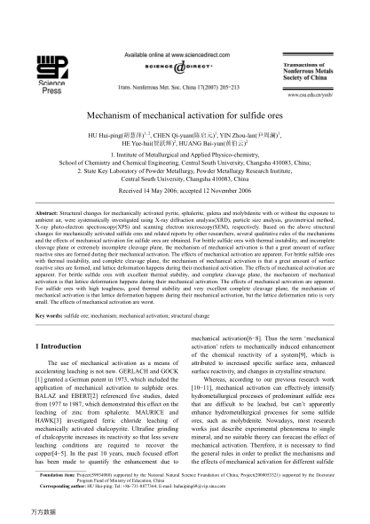 Mechanism of mechanical activation for sulfide ores