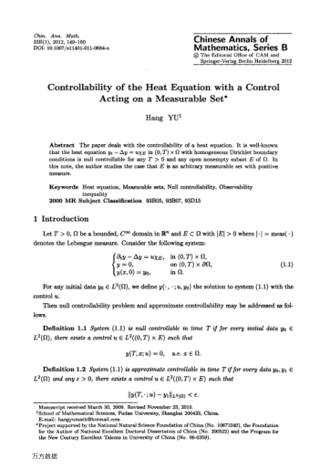 Controllability of the Heat Equation with a Control Acting on a Measurable Set