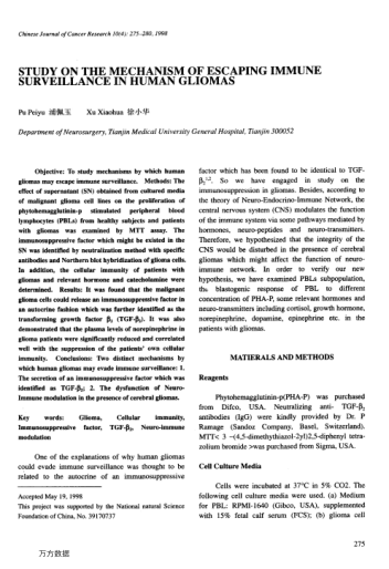STUDY ON THE MECHANISM OF ESCAPING IMMUNE SURVEILLANCE IN HUMAN GLIOMAS
