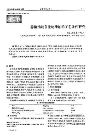 棕櫚油制備生物柴油的工藝條件研究