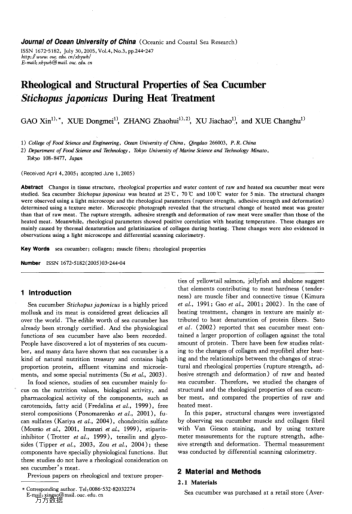 Rheological and Structural Properties of Sea Cucumber Stichopus japonicus During Heat Treatment