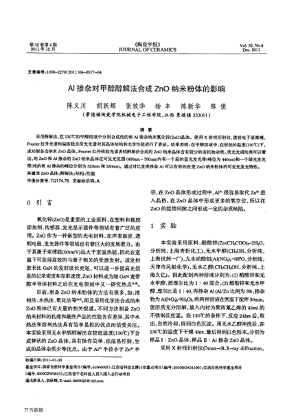 Al摻雜對甲醇醇解法合成ZnO納米粉體的影響