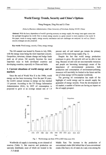 World Energy Trends, Security and China's Options