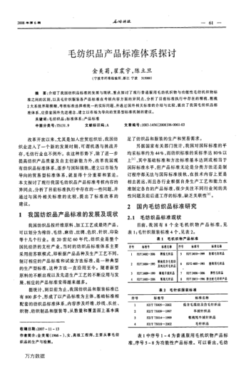 毛紡織品產(chǎn)品標(biāo)準(zhǔn)體系探討